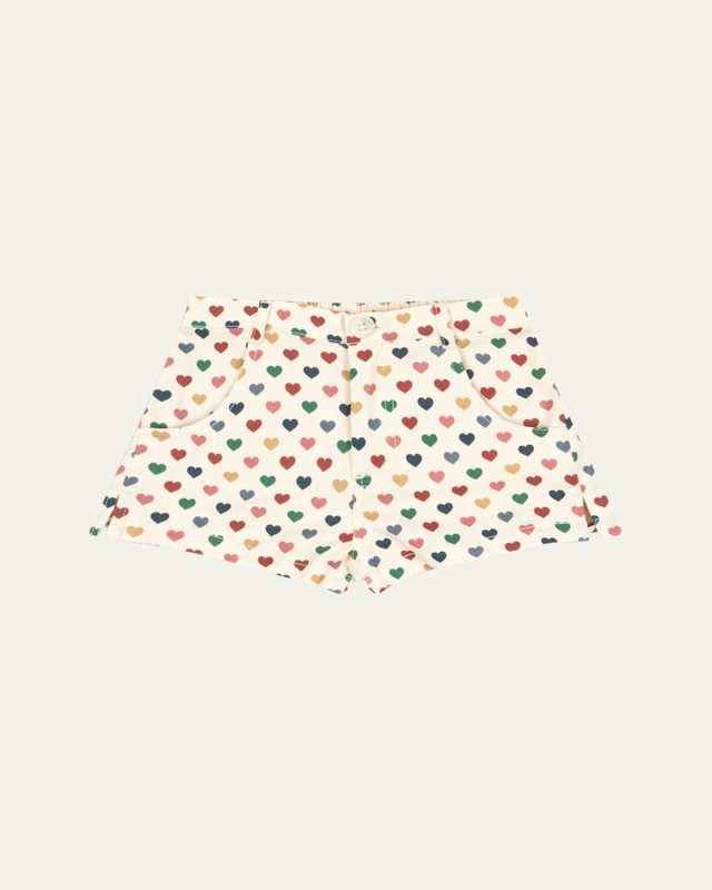 Girl's Frankie Multicolor Heart-Print Shorts, Size 4-10